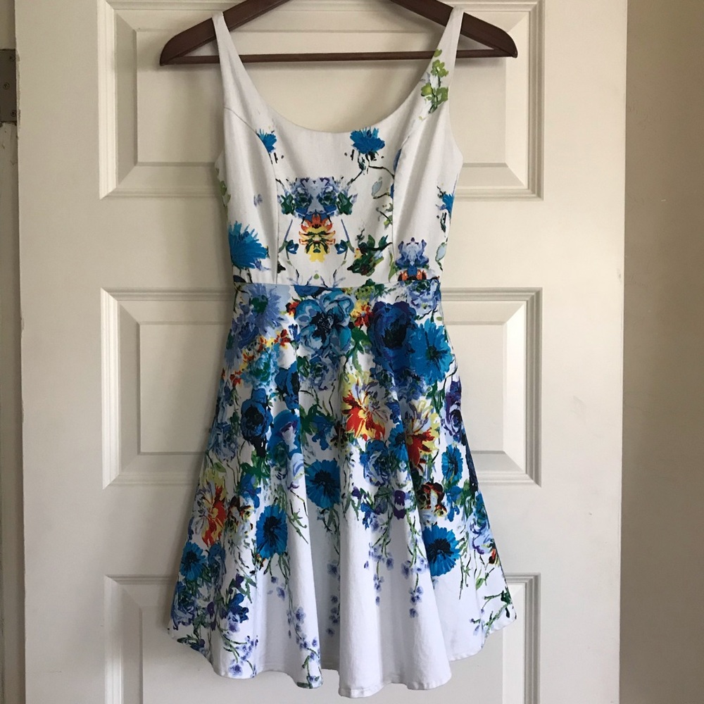 LuLu’s Fit & Flare Bohemian Floral Sundress - Blue & White, XS (w/ pockets 🤗)